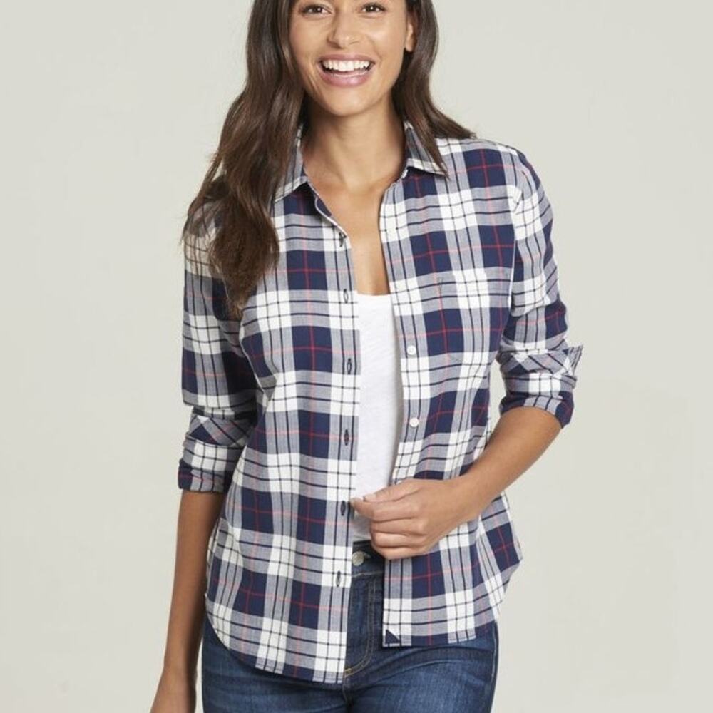 NEW UNTUCKit Women's Citra Button Up‎ Shirt 4 Blue White Plaid Herringbone NWT